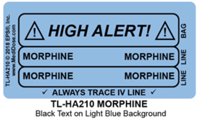 Line Tracing Label - Morphine, Black Text on Light Blue Background, 1000/Labels/roll