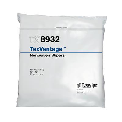 TexVantage Wiper, Cellulose/Polyester, Nonwoven, hydroentangled 12" x 12" 150 wipers/bag; Double-bag