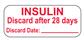 Insulin Discard after 28 Days. White with Red Text, 1000 Labels per Package, 1-1/2 X 5/8"