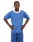 Blue SMS Soft Scrub Short Sleeve Shirt, Round Hemmed Neck, Left Chest Pocket, 30/CS