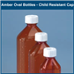Amber Plastic Oval Bottles, Graduated with Child Resistant Caps, 4 oz., 108/CS